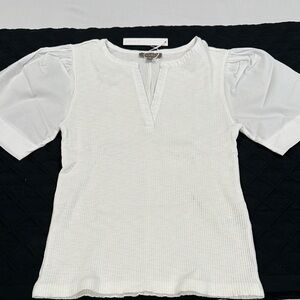 Lilla P White Fitted Puff Sleeve Blouse